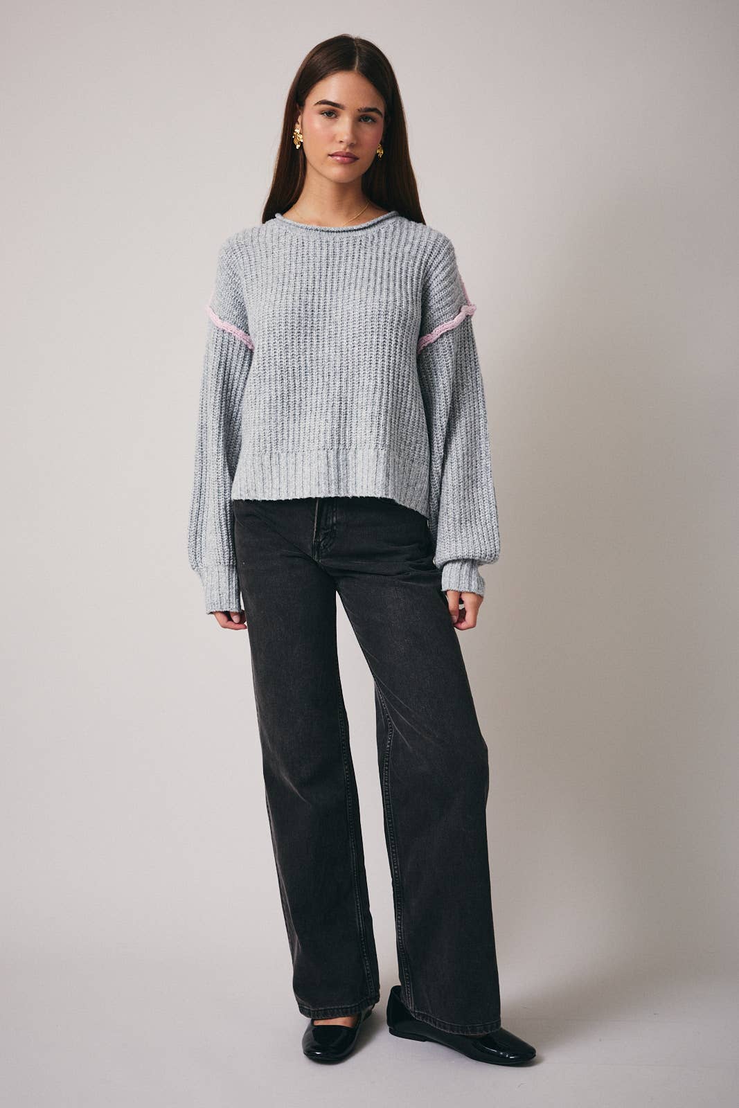 ROUND ROLL UP NECK LONG SLEEVE SLOUCHY FIT SWEATER