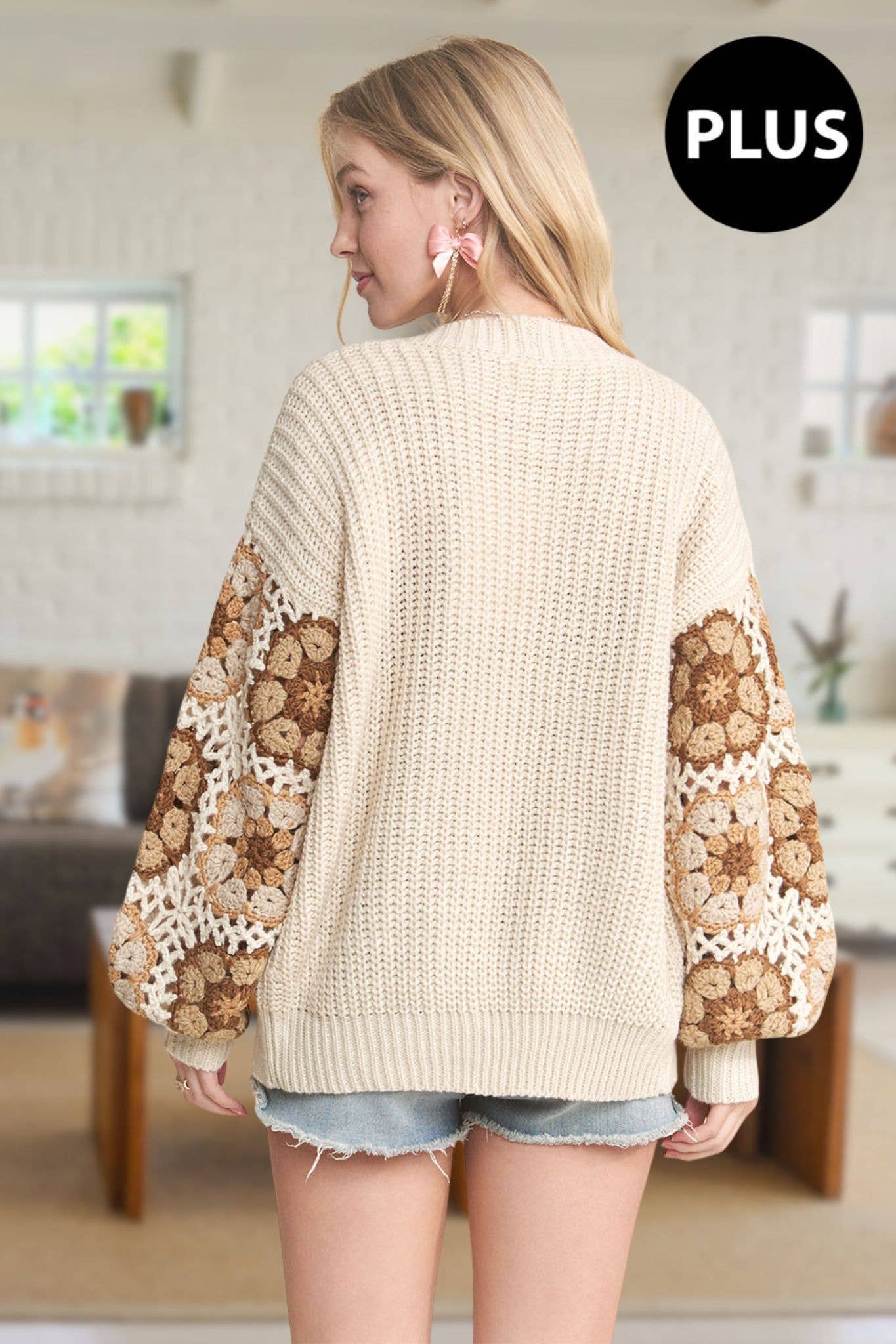 PLUS SIZE CROCHET SWEATER CARDIGAN