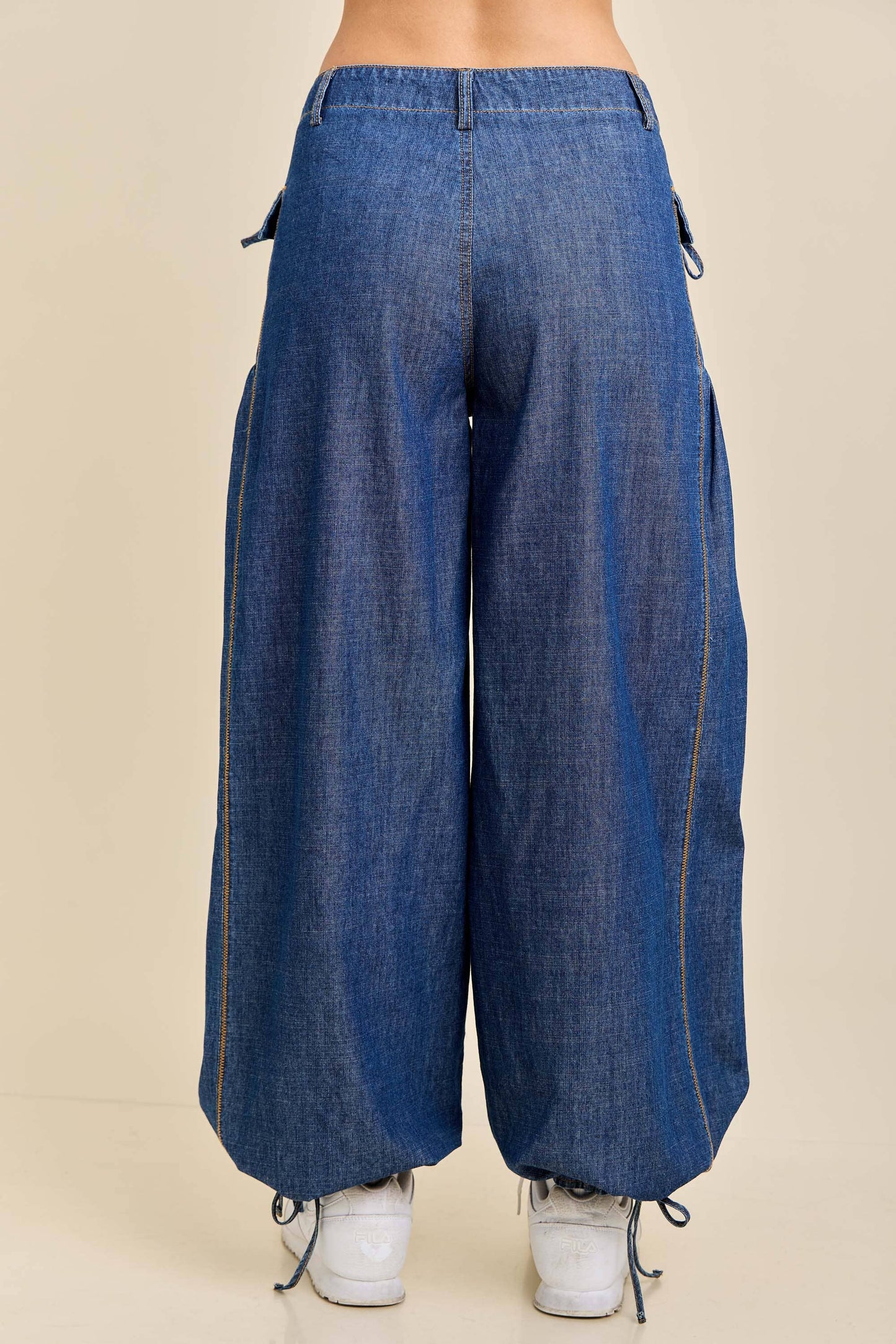 Dual-Style Wide-Leg and Cinched Jogger Denim Pants