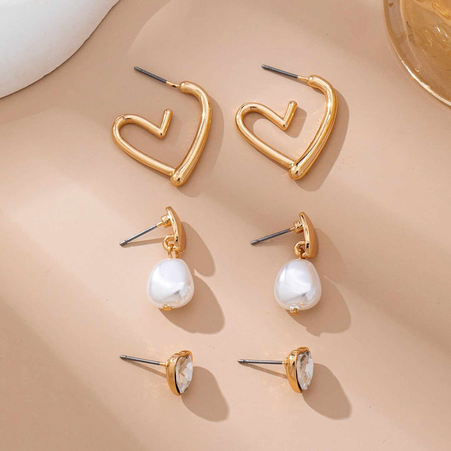 Trio Gold-Tone Pearl & Crystal Earring Set | 80E61609