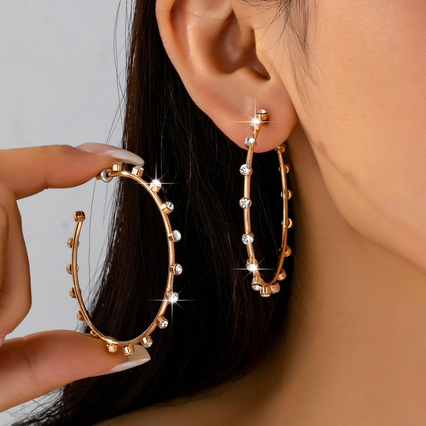 Crystal-Studded Gold Hoop Earrings | 80E61637