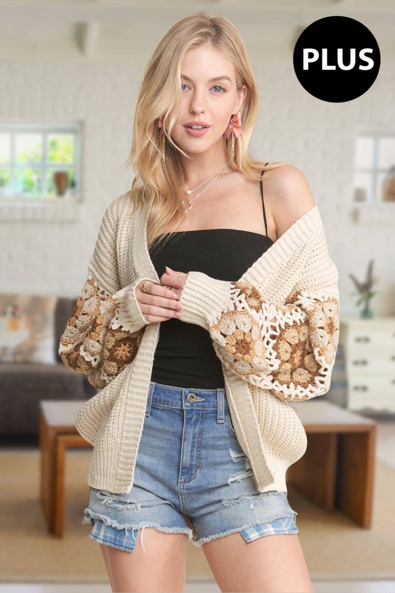 PLUS SIZE CROCHET SWEATER CARDIGAN