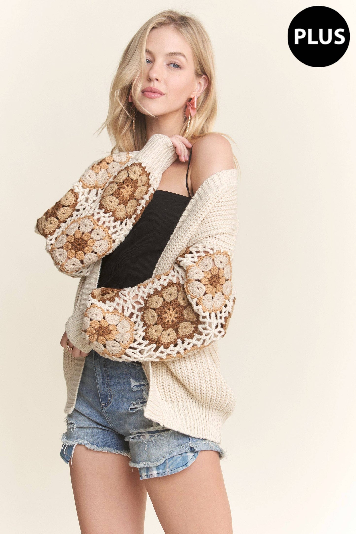 PLUS SIZE CROCHET SWEATER CARDIGAN
