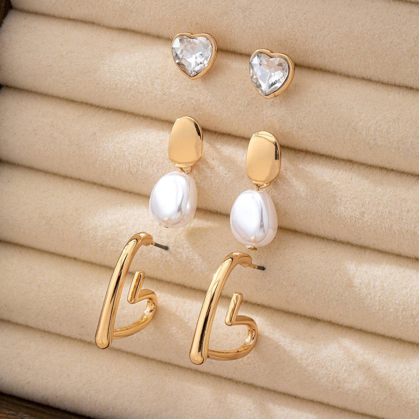 Trio Gold-Tone Pearl & Crystal Earring Set | 80E61609