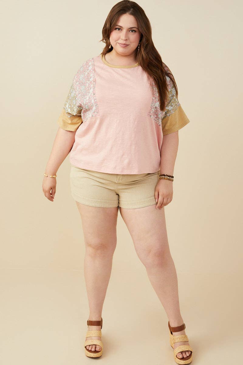 Womens Print And Color Block Knit Top