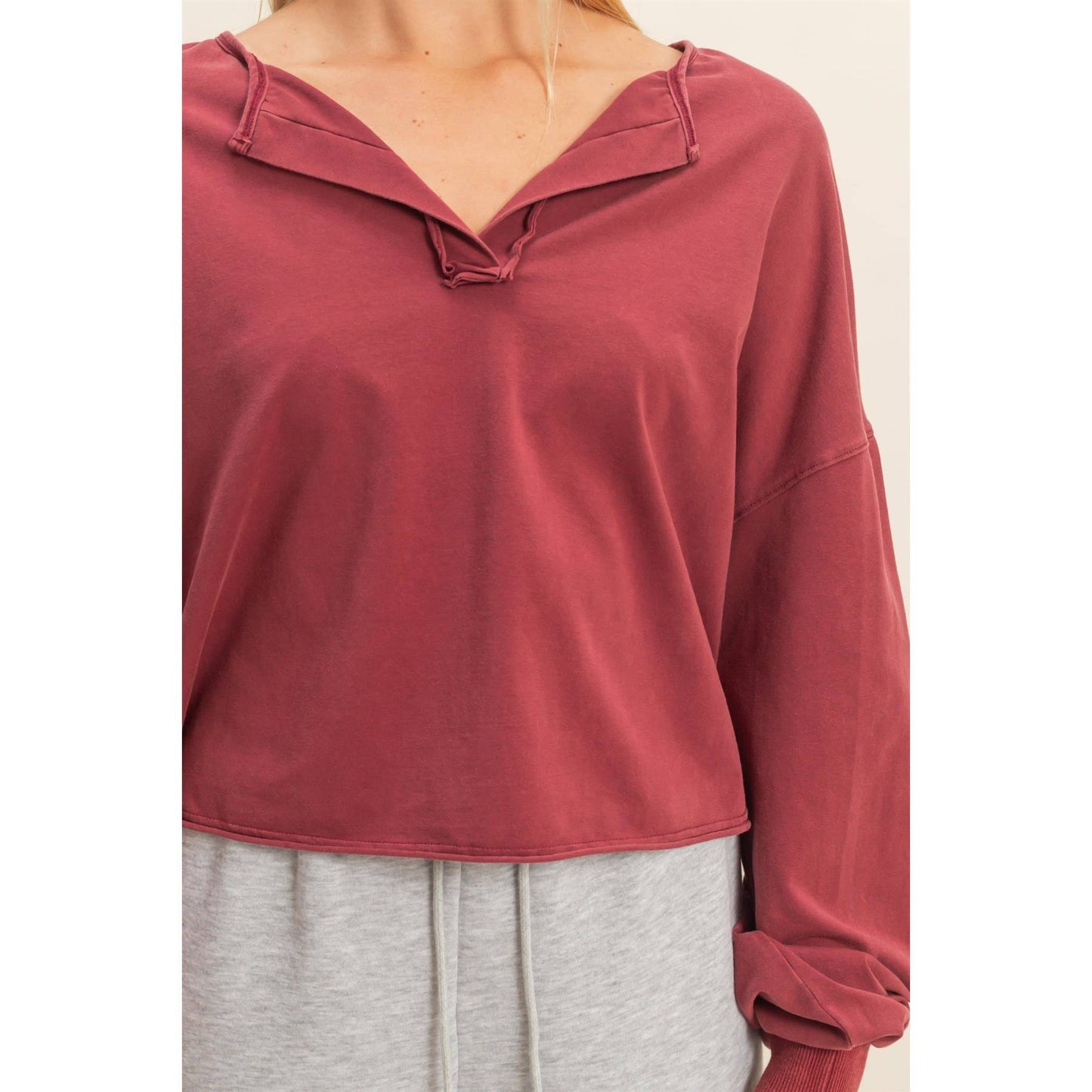 Mineral Washed Casual Long-Sleeve Top