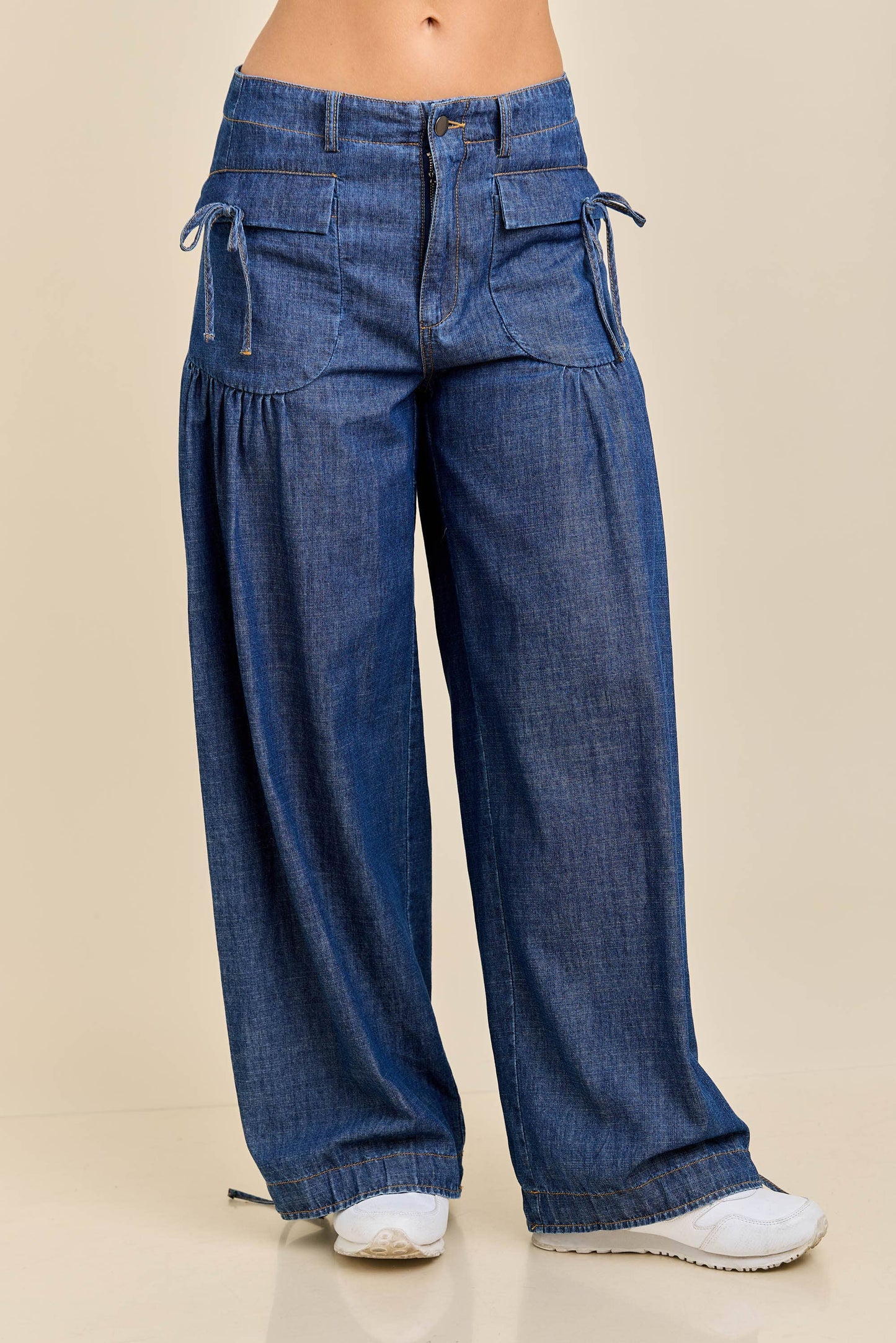 Dual-Style Wide-Leg and Cinched Jogger Denim Pants