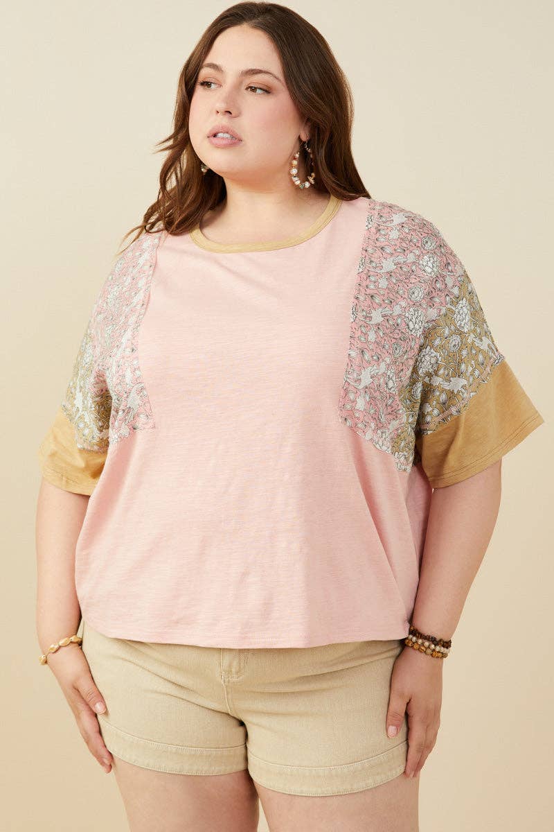 Womens Print And Color Block Knit Top