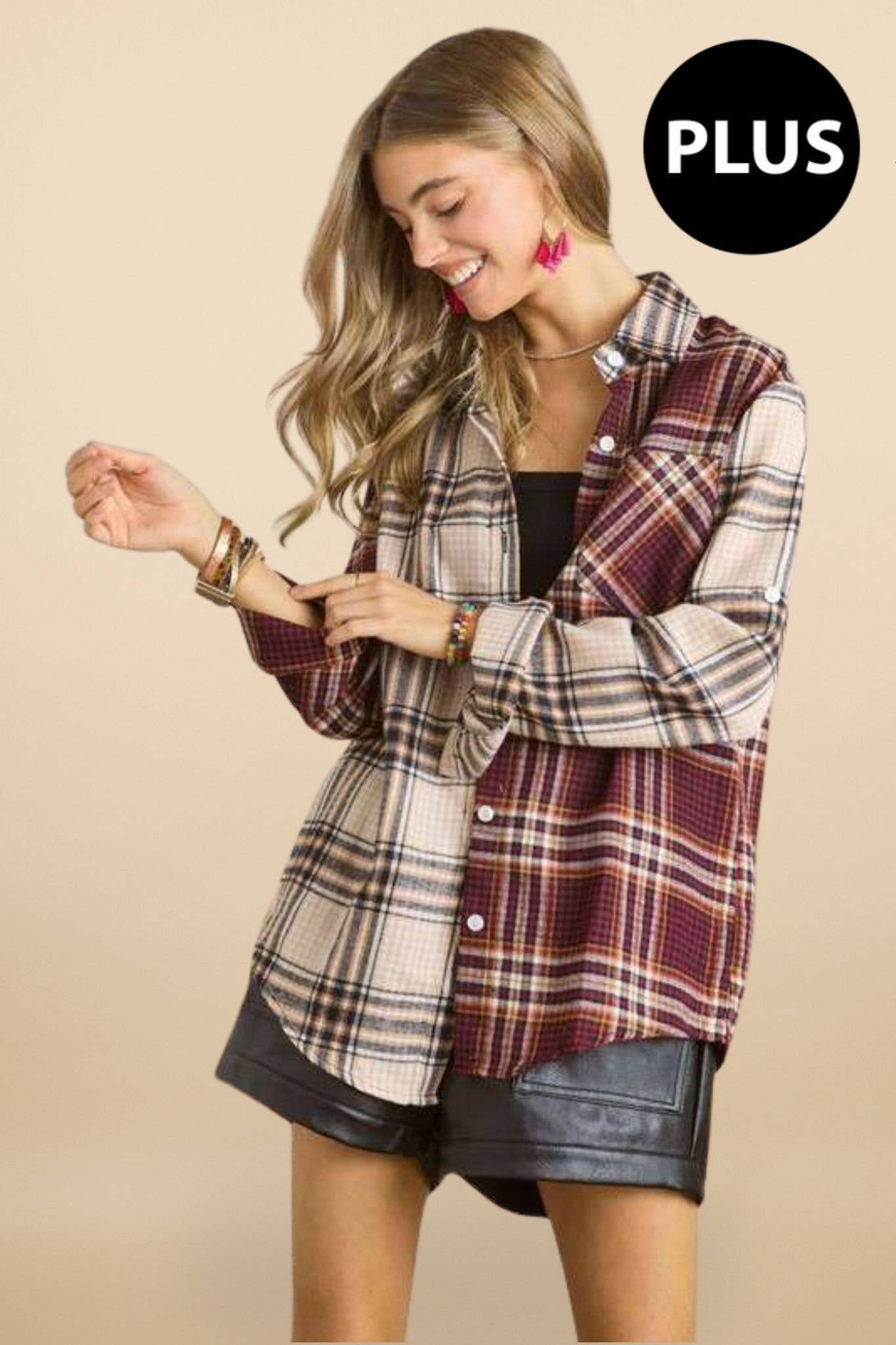 CET2512X - PLUS SIZE MULTI COLOR PLAID SHIRT
