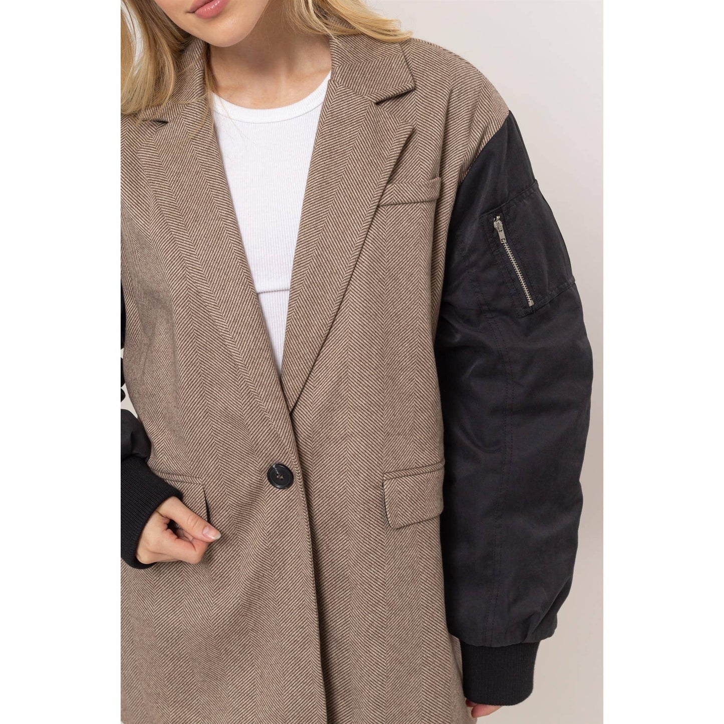 Herringbone Mixed Media Coat