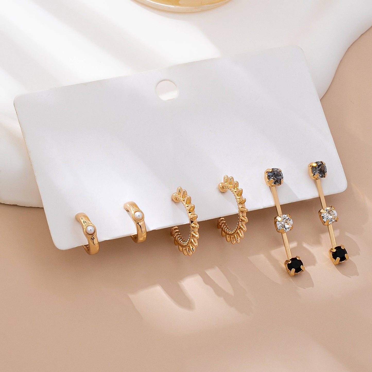 Gold-Tone Mixed Crystals & Black Gems Earring Set | 80E61607
