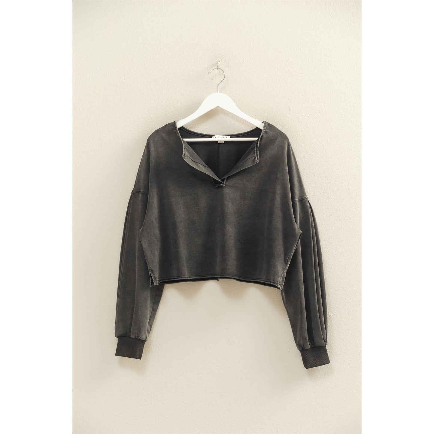 Mineral Washed Casual Long-Sleeve Top