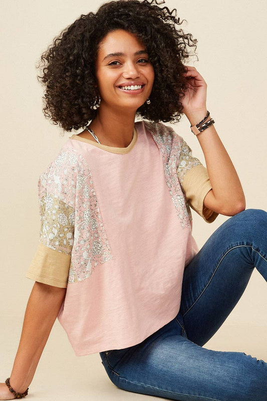 Womens Print And Color Block Knit Top