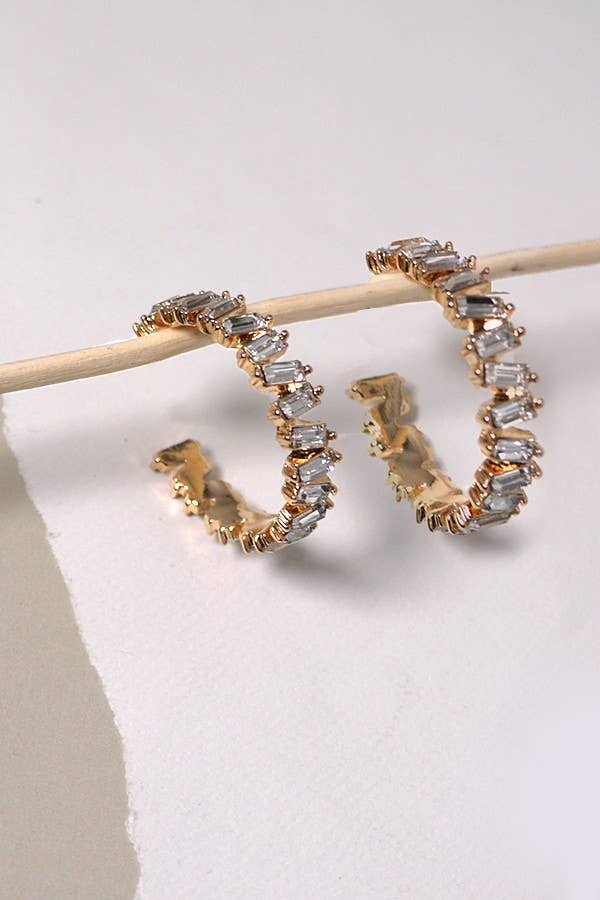 BAGUETTE RHINESTONE HOOP EARRINGS | 40E414