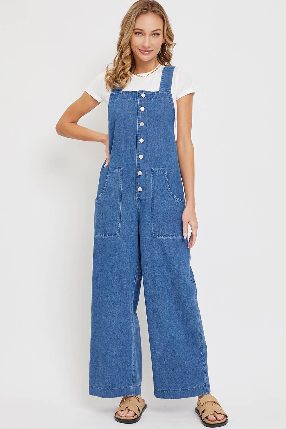 DENIM WIDE-LEG JUMPSUIT/OVERALL
