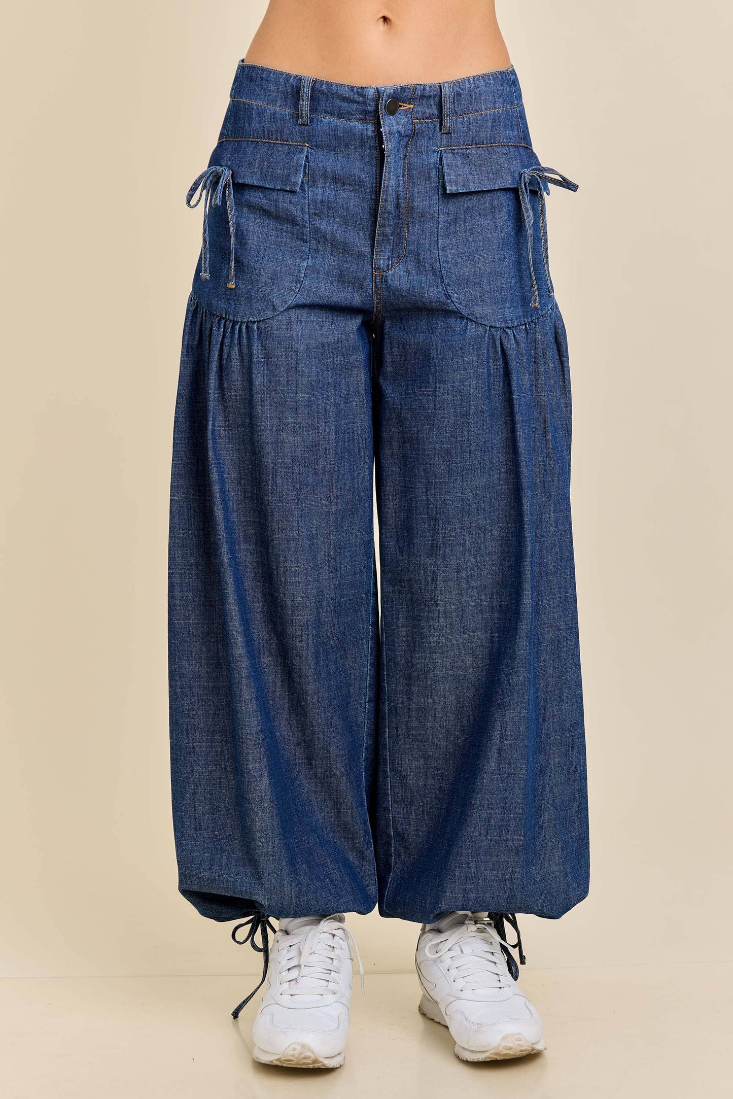 Dual-Style Wide-Leg and Cinched Jogger Denim Pants