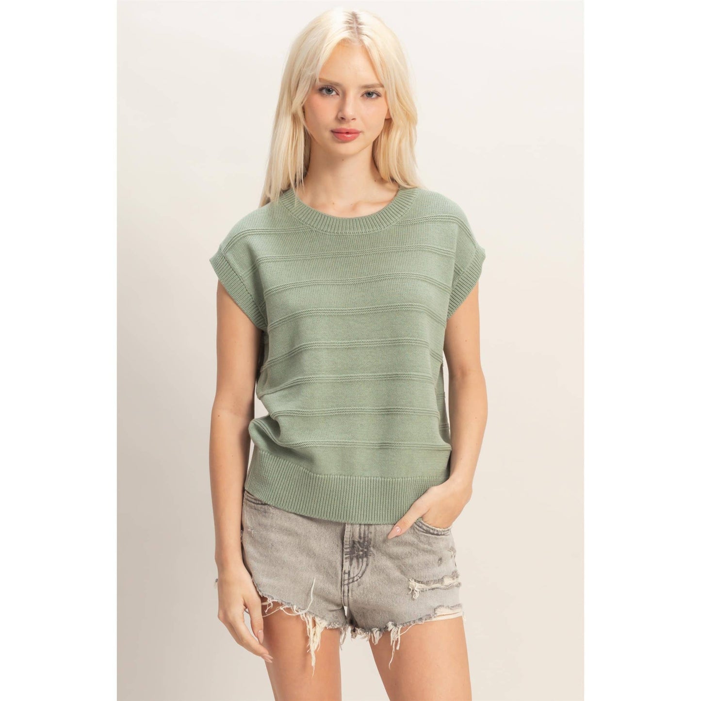 Textured Round Neck Dolman Sleeve Top