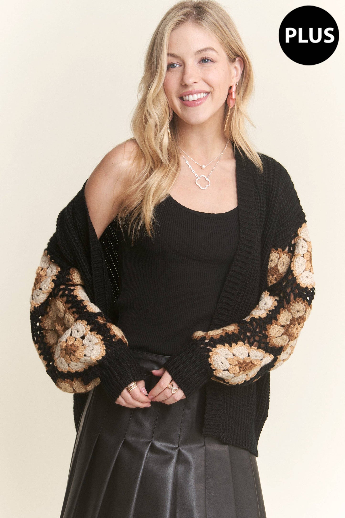 PLUS SIZE CROCHET SWEATER CARDIGAN