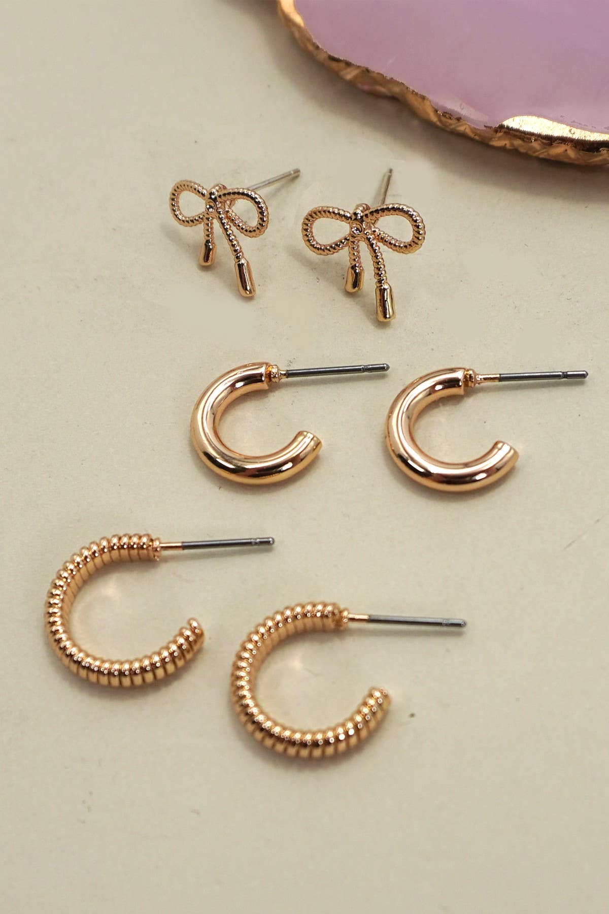 MINI BOW HUGGIE HOOP TRIO EARRINGS | 80E6406