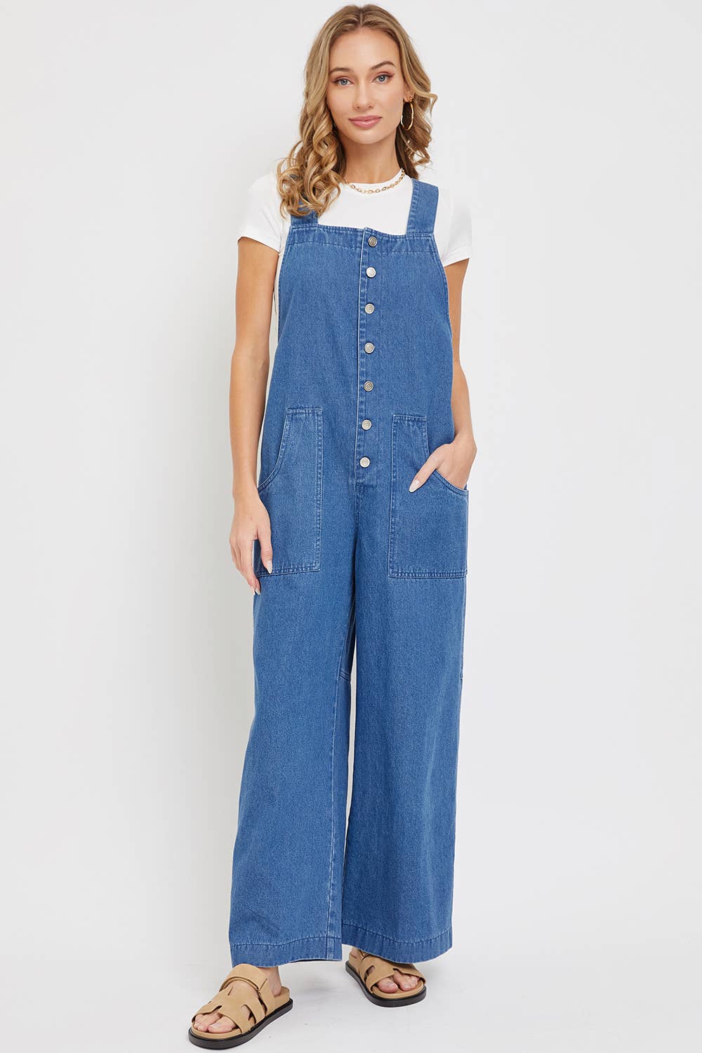DENIM WIDE-LEG JUMPSUIT/OVERALL