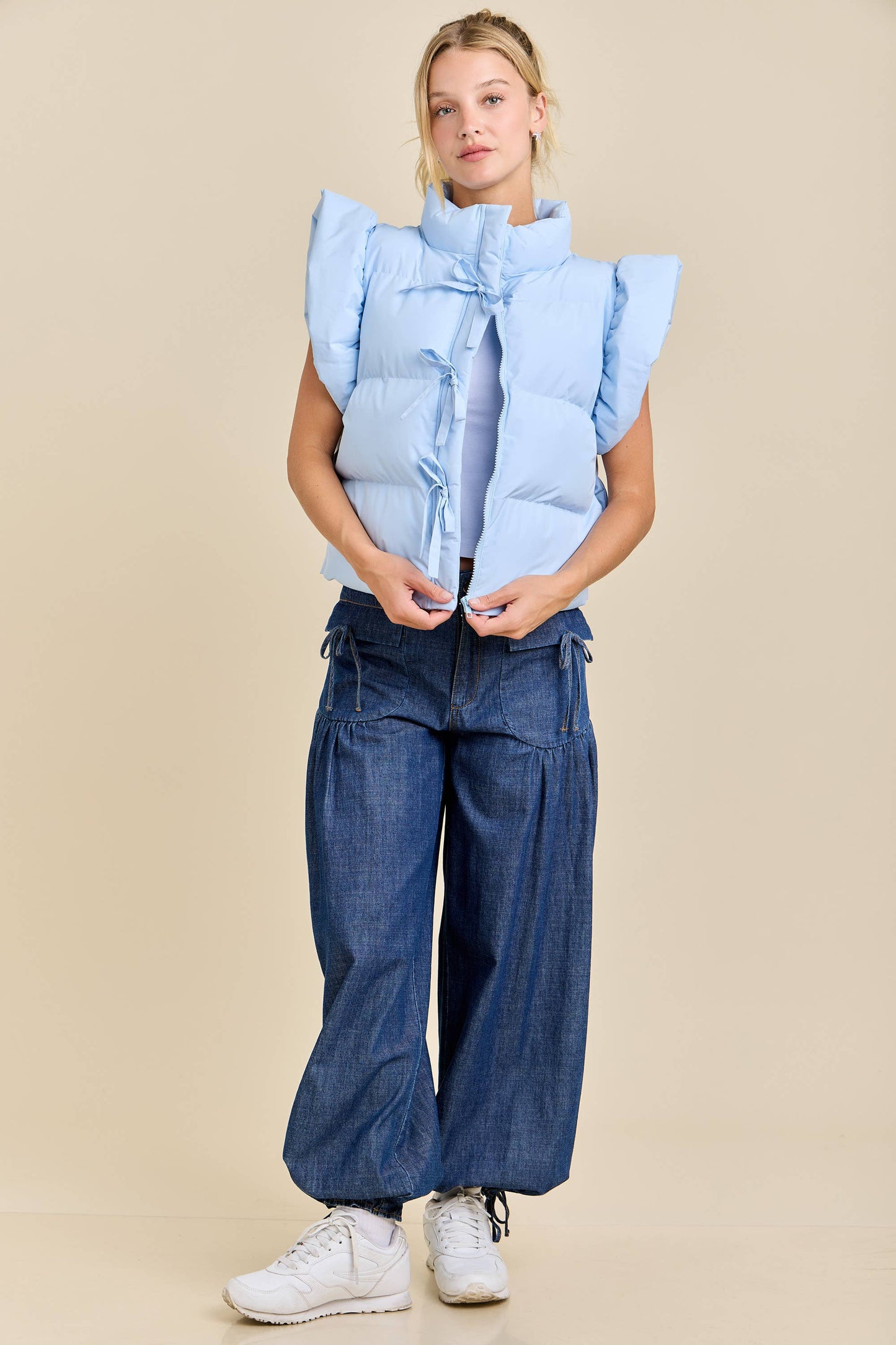 Dual-Style Wide-Leg and Cinched Jogger Denim Pants