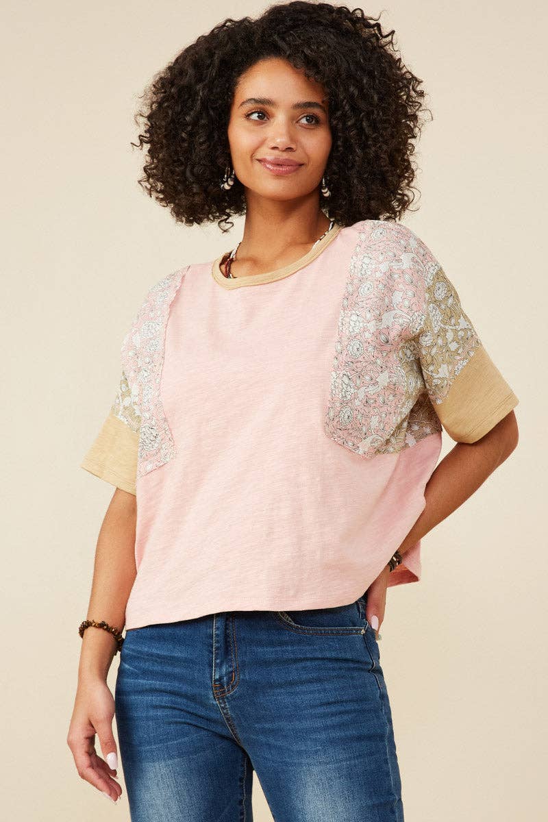 Womens Print And Color Block Knit Top